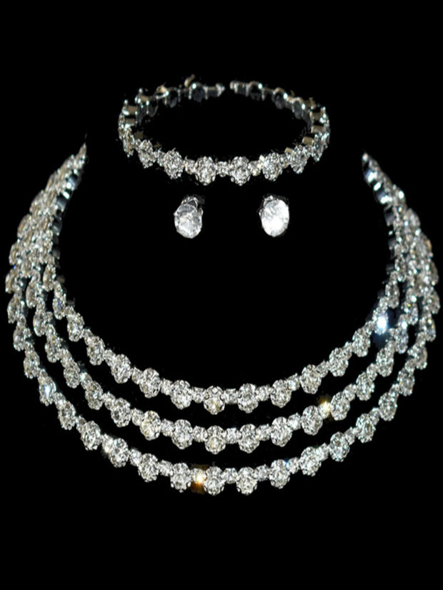 4-piece women's jewelry set with rhinestones, multi-layer collars, earrings, bracelets, wedding party accessories