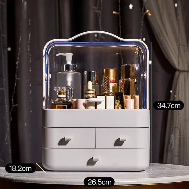 Cosmetics Receiving Box Dust-Proof Desktop Makeup Organizer with Drawer for Skin Care Products Household Storage Box Shelf