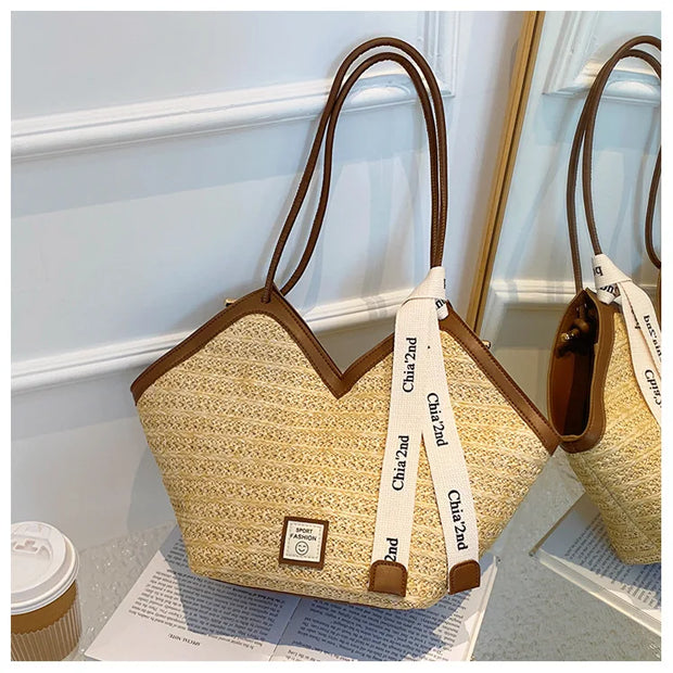 Women's Handbag Fashion Beach Shoulder Bag Straw Bag Designer Large Capacity Handbag Retro Hand-held Woven Bag