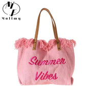 Handbag Woman Bag Design Simple Niche Travel  Beach Tote Bag Tassel Letter Embroidery Fashion Large Capacity Shoulder Bags 2022