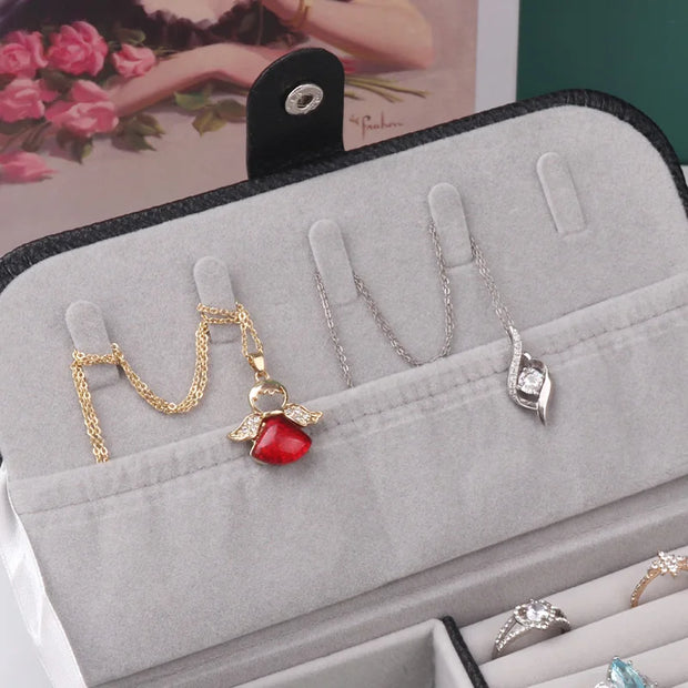 Jewelry Box Portable Jewelry Organizer Box Travel Jewelry Case Leather Earrings Necklace Ring Display Jewelry Storage Box