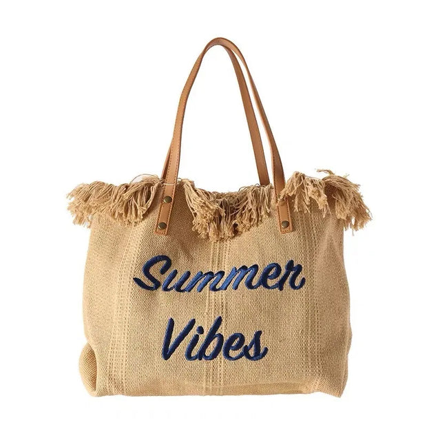 Handbag Woman Bag Design Simple Niche Travel  Beach Tote Bag Tassel Letter Embroidery Fashion Large Capacity Shoulder Bags 2022