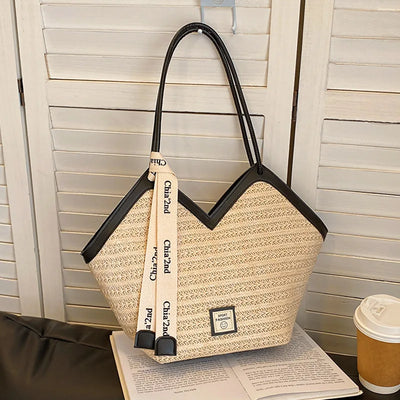 Women's Handbag Fashion Beach Shoulder Bag Straw Bag Designer Large Capacity Handbag Retro Hand-held Woven Bag