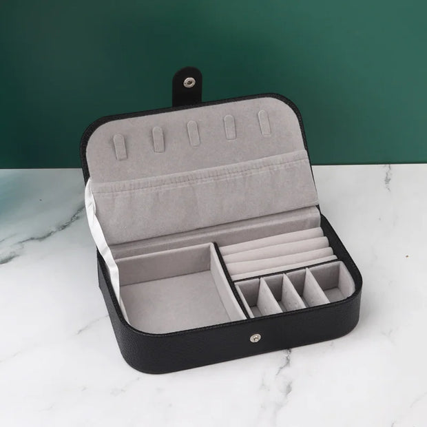 Jewelry Box Portable Jewelry Organizer Box Travel Jewelry Case Leather Earrings Necklace Ring Display Jewelry Storage Box