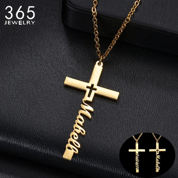 Custom Name Necklace Cross Customized Chains Stainless Steel Pendant Jewelry For Women Personalized Birthday Gift  Accessories