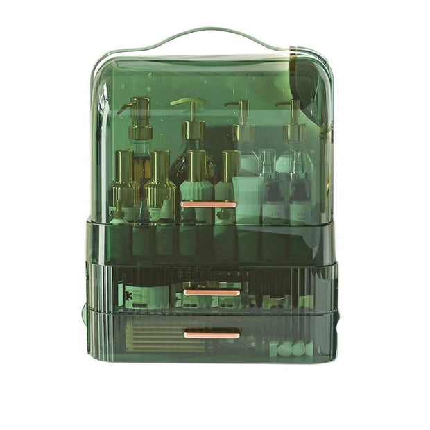 Cosmetics Storage Box With Lid and Handle Large Makeup Organizer Box Drawers for Skincare Display Cases Countertop, Bathroom