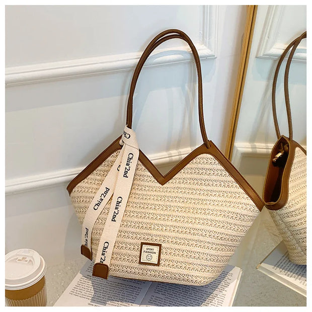 Women's Handbag Fashion Beach Shoulder Bag Straw Bag Designer Large Capacity Handbag Retro Hand-held Woven Bag