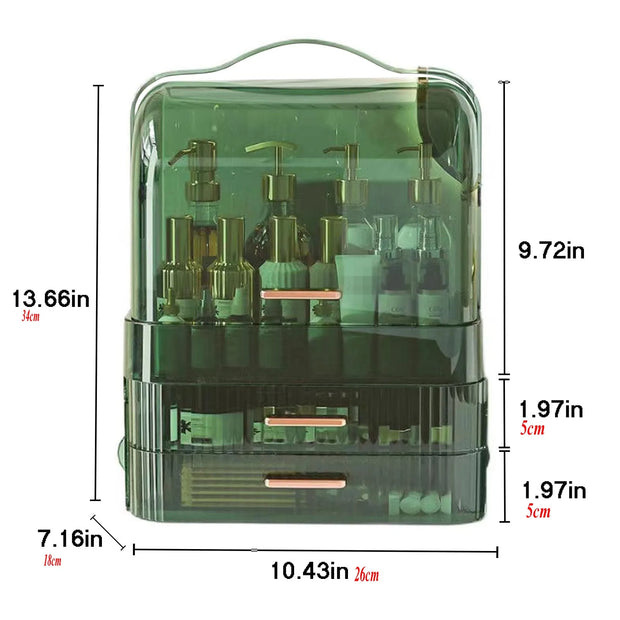 Cosmetics Storage Box With Lid and Handle Large Makeup Organizer Box Drawers for Skincare Display Cases Countertop, Bathroom